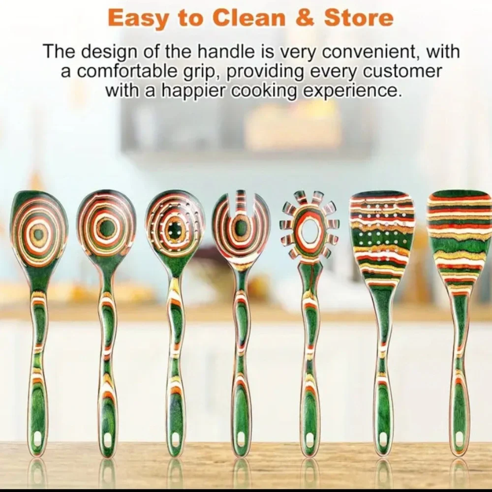 7-Piece Cooking Utensil Set / Pakkawood Wooden Spoons And Spatulas